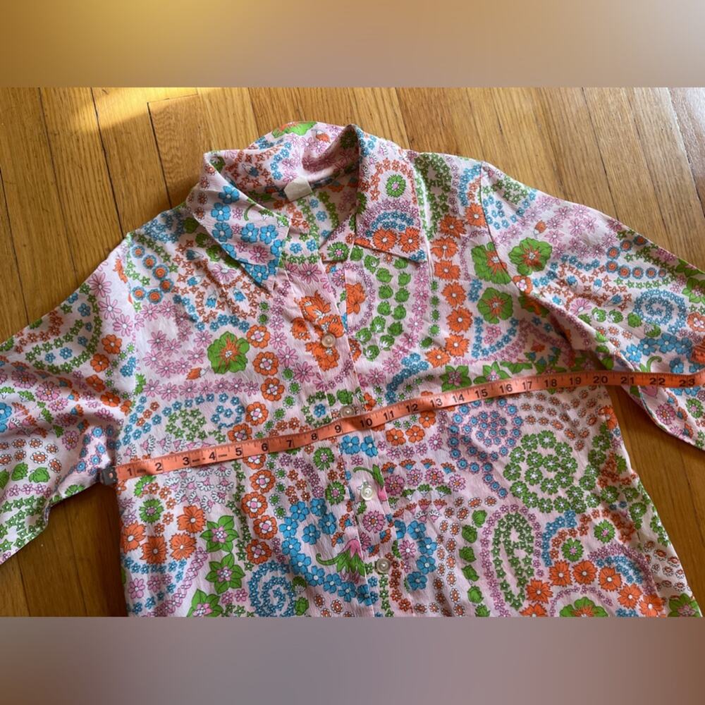 60s Vintage Pink Floral Shirt Dress - Picture 8 of 8